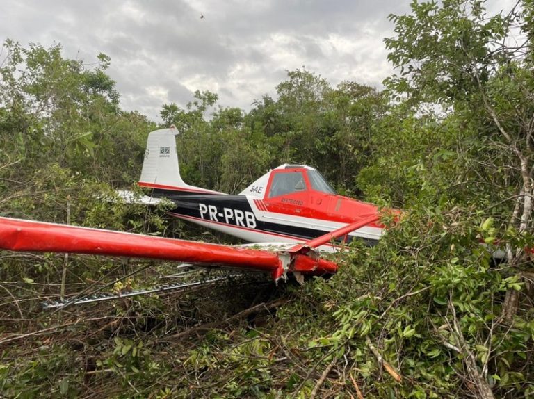 Avião agrícola cai em mata e piloto sai sem ferimentos