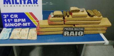 Dois homens e uma garota foram detidos com aproximadamente 15kg de maconha em Sinop