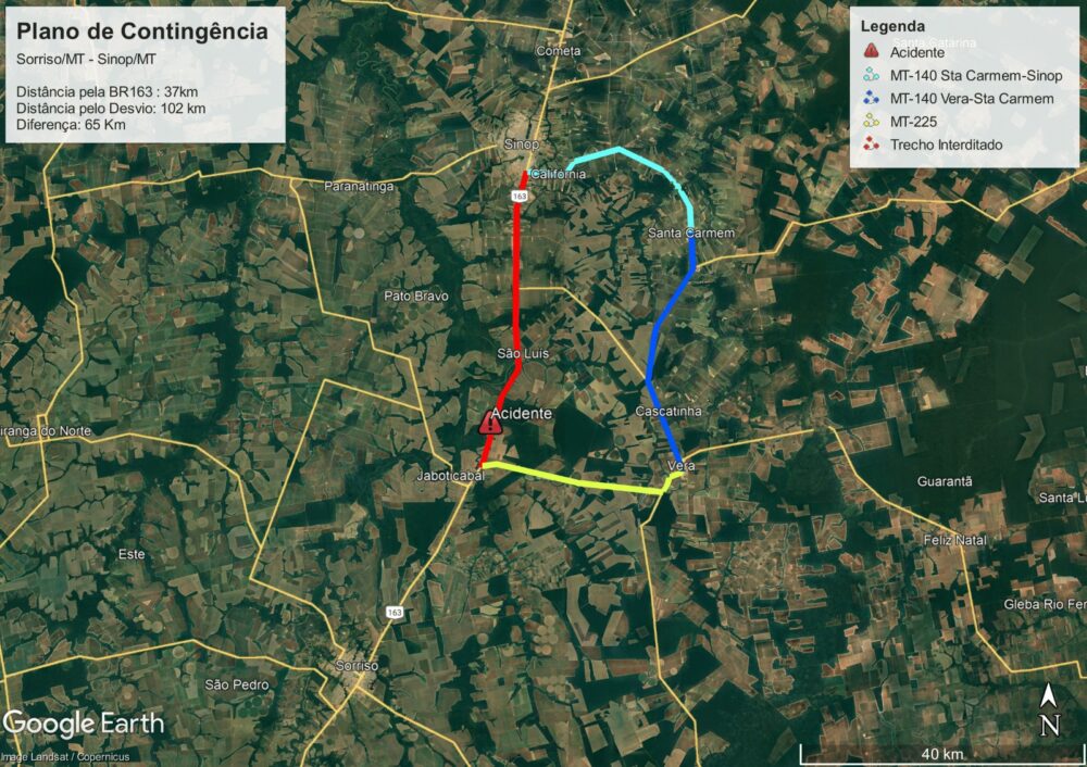 BR-163 tem pista totalmente interditada em Vera