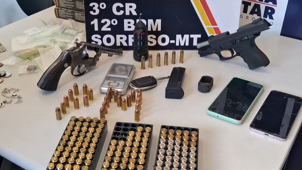 Integrante de facção é preso pela PM com armas, munições e bomba caseira em Sorriso