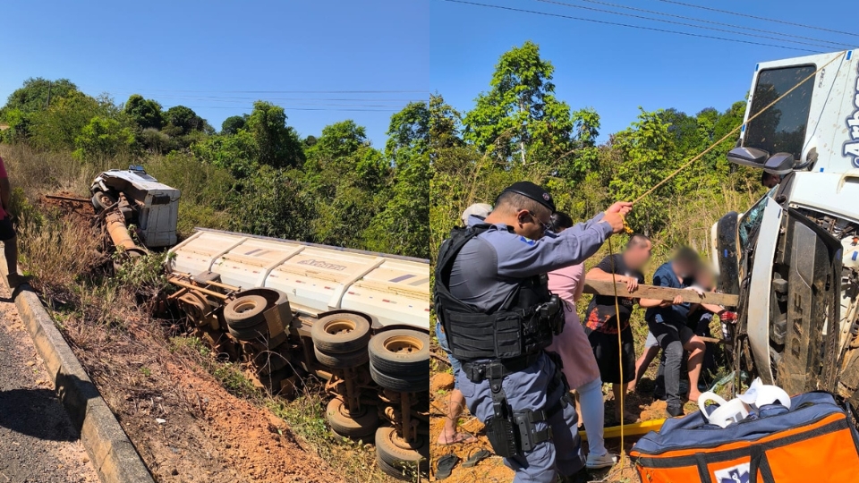 Caminhoneiro de Sorriso fica ferido em grave acidente na MT-338 em Itanhangá