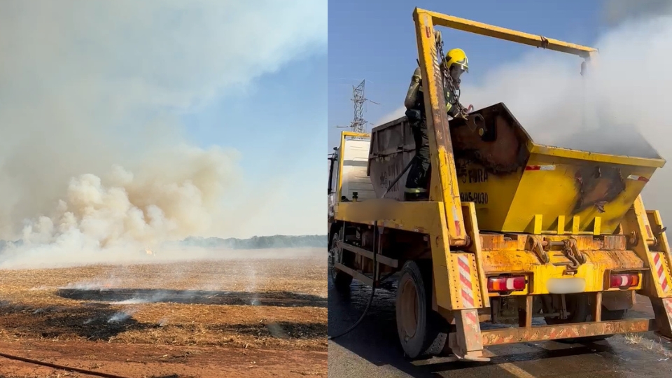 Incêndio em caminhão de entulho se alastra para vegetação em Sorriso