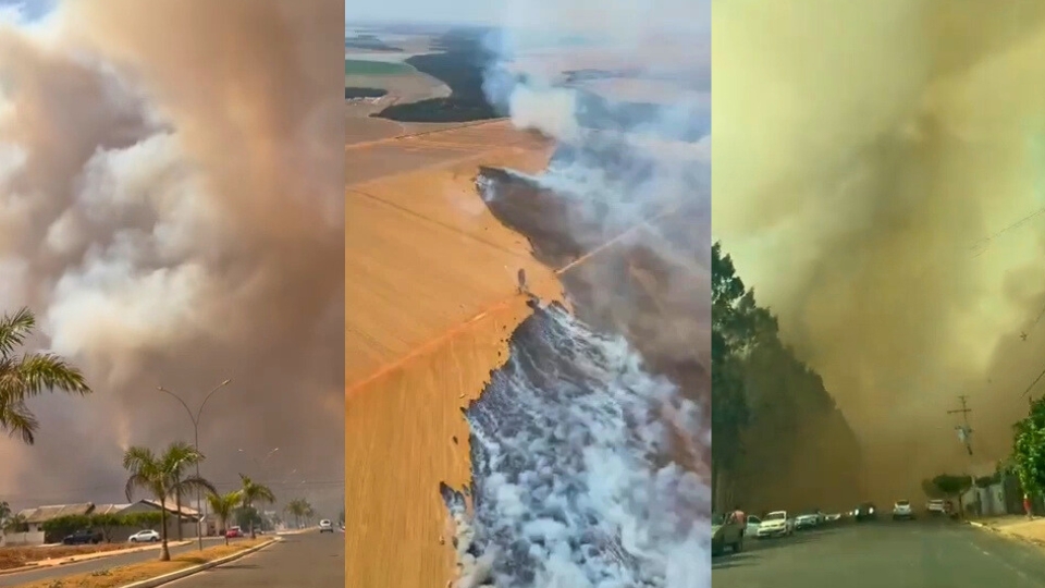 Incêndio destrói plantação e causa grande nuvem de fumaça em cidade de MT