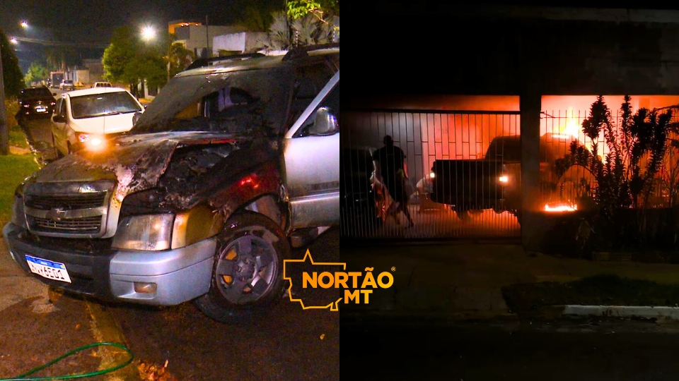 Carro fica parcialmente destruído após pegar fogo em garagem de casa em Sorriso