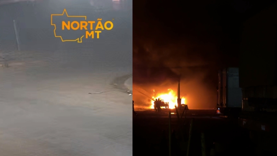 VÍDEO: Câmera de segurança mostra início de incêndio em auto-elétrica que destruiu carretas e carros em Sorriso