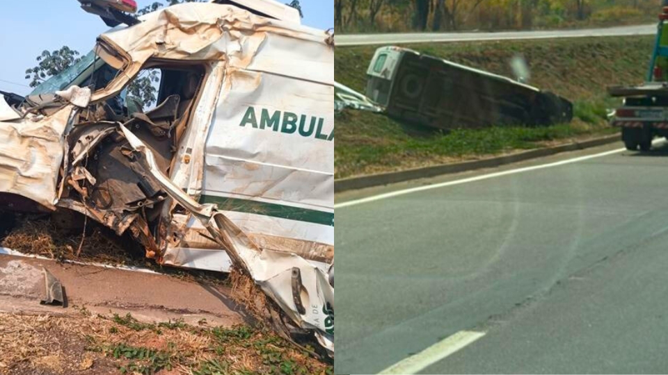 Ambulância capota em rodovia e quatro pessoas ficam feridas em MT