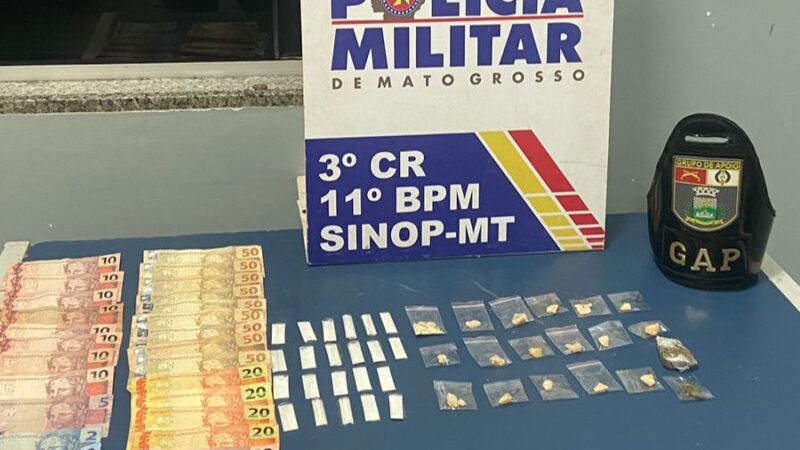 Homem é preso pela Polícia Militar com 41 porções de drogas em Sinop