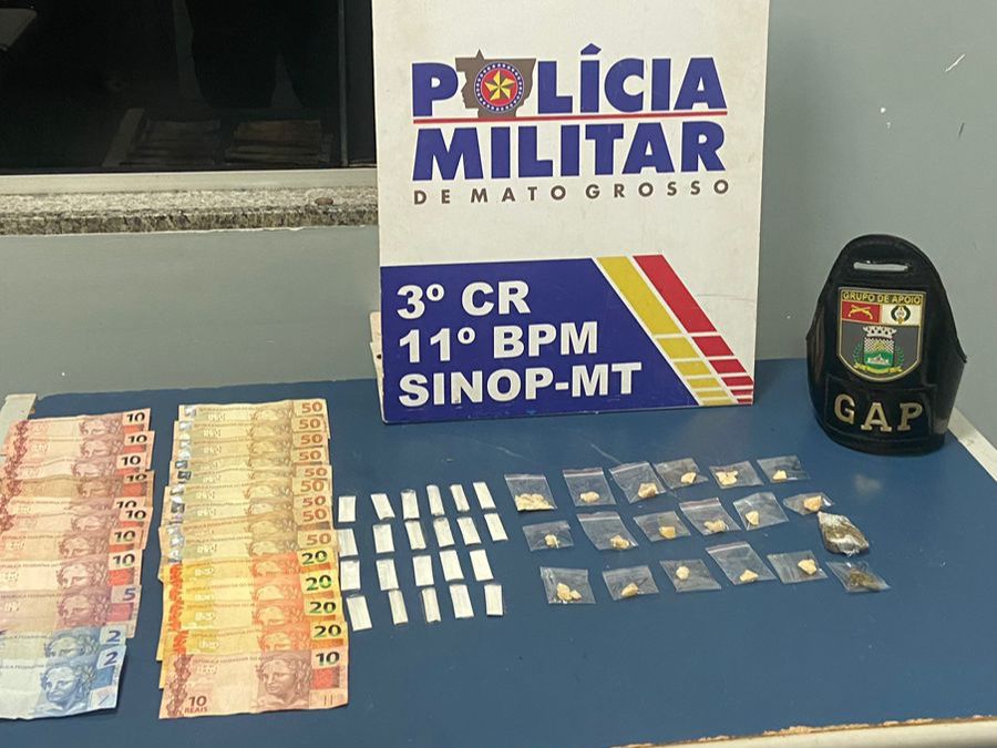 Homem é preso pela Polícia Militar com 41 porções de drogas em Sinop