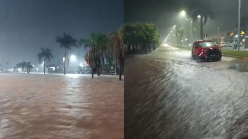 Chuva provoca enchente e arrasta veículos em Lucas do Rio Verde