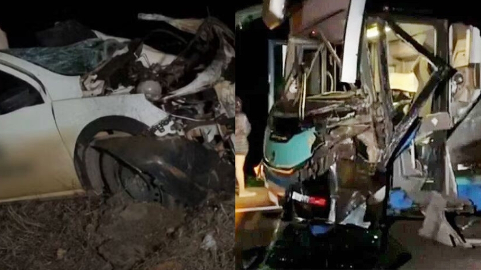 Acidente entre ônibus com 25 passageiros e carro deixa um morto na BR-163 entre Sorriso e Lucas do Rio Verde