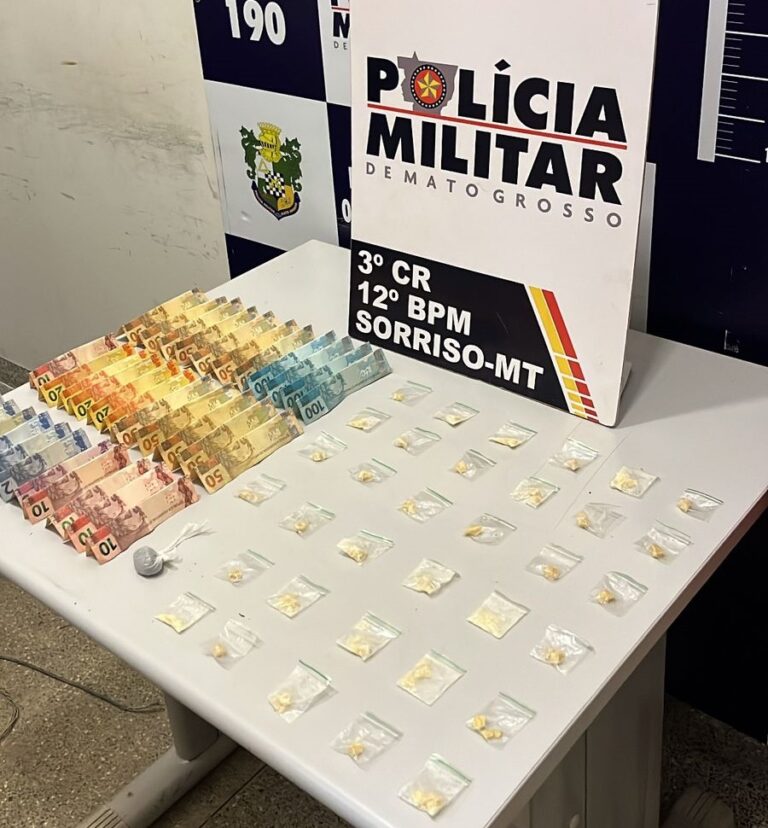 PM apreende 63 porções de drogas e prende dois homens em flagrante por tráfico em Sorriso