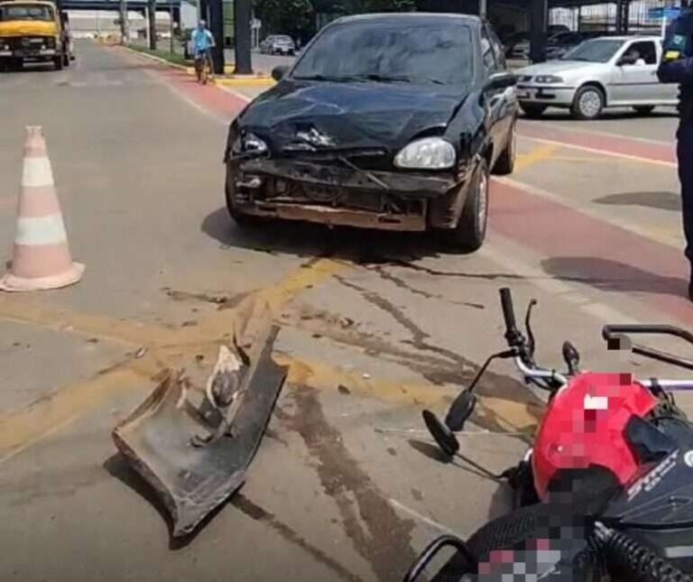 Motociclista fica ferido após colisão com carro em cruzamento de Lucas do Rio Verde